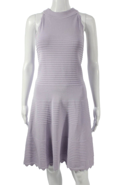 Eliza J Womens Fit & Flare Sweater Dress Purple Striped Mockneck Size XL