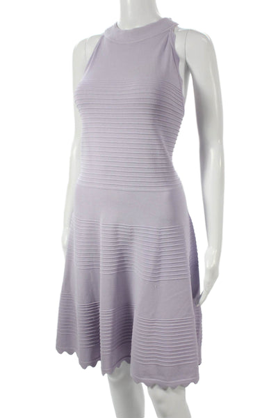 Eliza J Womens Fit & Flare Sweater Dress Purple Striped Mockneck Size XL