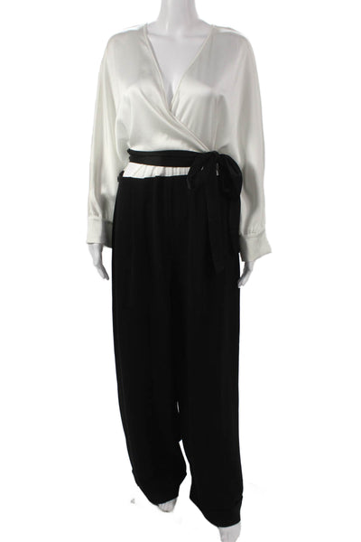 DVF Womens Jumpsuit Black Colorblock V Neck Long Sleeve Size 12