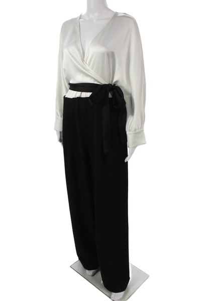 DVF Womens Jumpsuit Black Colorblock V Neck Long Sleeve Size 12