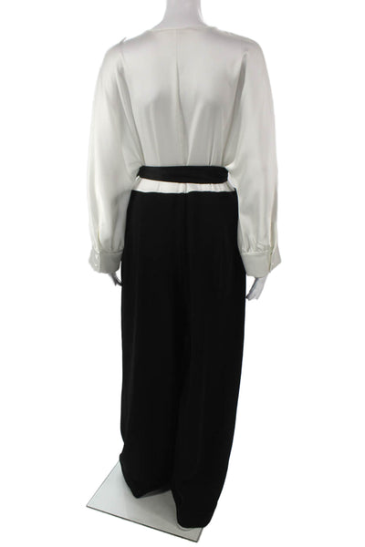 DVF Womens Jumpsuit Black Colorblock V Neck Long Sleeve Size 12