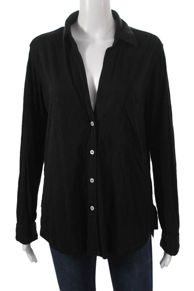 Chrldr Womens Basic Black Cotton Collared Button-Up Long Sleeve Top Size XL