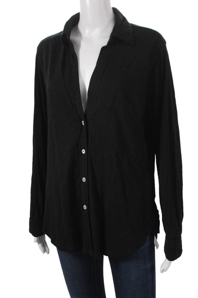 Chrldr Womens Basic Black Cotton Collared Button-Up Long Sleeve Top Size XL
