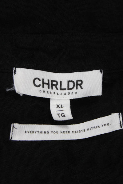 Chrldr Womens Basic Black Cotton Collared Button-Up Long Sleeve Top Size XL