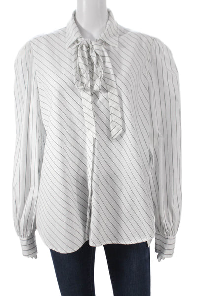 Lauren Ralph Lauren Women Striped Cotton Blouse Long Sleeve White Size XL
