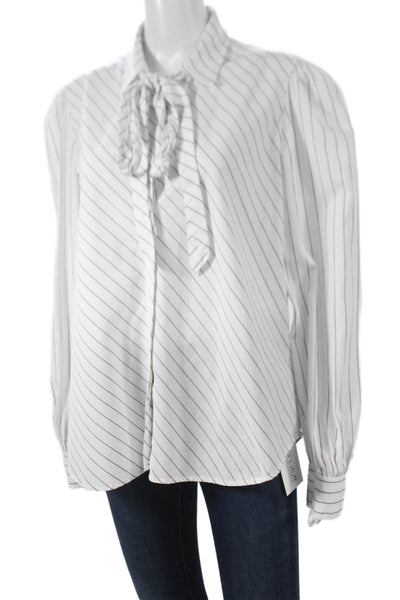 Lauren Ralph Lauren Women Striped Cotton Blouse Long Sleeve White Size XL
