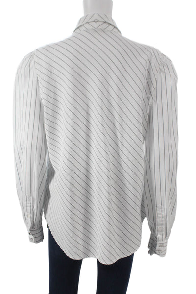 Lauren Ralph Lauren Women Striped Cotton Blouse Long Sleeve White Size XL