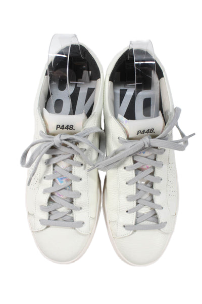 P448 Womens Leather Low Top Lace Up Sneakers White Size 40 10