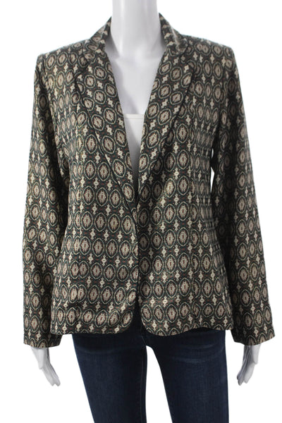 mamouchka Womens Black Geometric Collared Bohemian Blazer Long Sleeve Size L