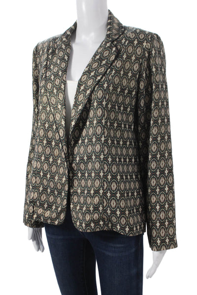mamouchka Womens Black Geometric Collared Bohemian Blazer Long Sleeve Size L
