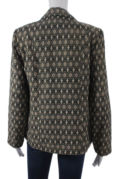 mamouchka Womens Black Geometric Collared Bohemian Blazer Long Sleeve Size L