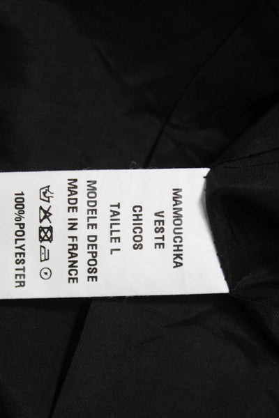 mamouchka Womens Black Geometric Collared Bohemian Blazer Long Sleeve Size L