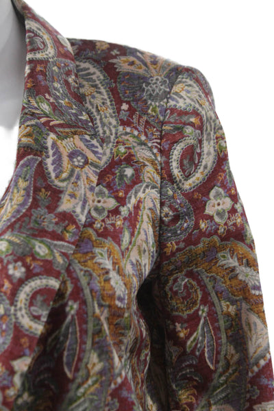 Zara Women Bohemian Paisley Red Blazer V-Neck Long Sleeve Polyester Size S