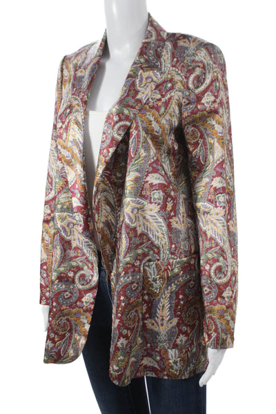 Zara Women Bohemian Paisley Red Blazer V-Neck Long Sleeve Polyester Size S