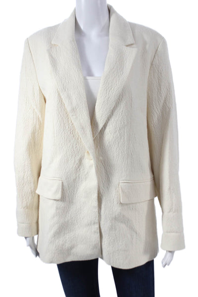Zara Women Blazer Beige Collared Button Cotton Long Sleeve Classic Size M