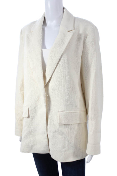 Zara Women Blazer Beige Collared Button Cotton Long Sleeve Classic Size M