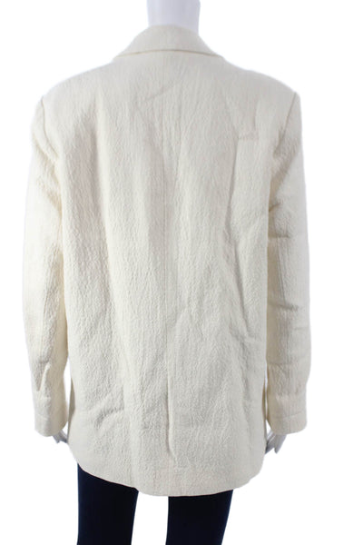Zara Women Blazer Beige Collared Button Cotton Long Sleeve Classic Size M