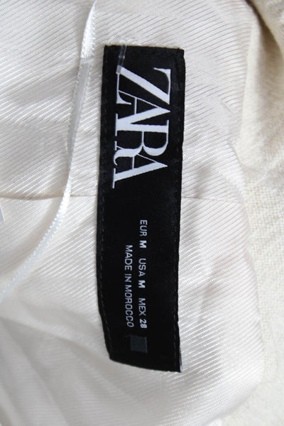 Zara Women Blazer Beige Collared Button Cotton Long Sleeve Classic Size M