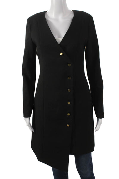 Wish Womens Black V-Neck Overcoat Long Sleeve Button Closure Size S