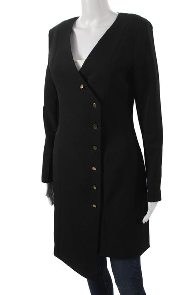 Wish Womens Black V-Neck Overcoat Long Sleeve Button Closure Size S