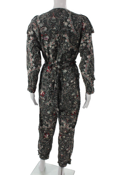 Mariacher Womens Black Floral Cotton Jumpsuit Long Sleeve Crew Neck Size S