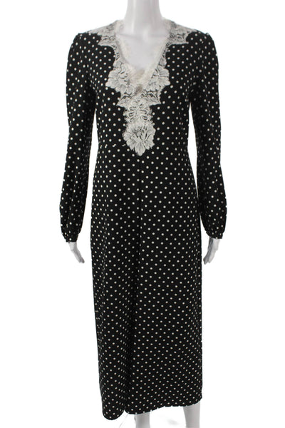 Zara Woman Women Maxi Dress Black V Neck Long Sleeve Polka Dot Size XS