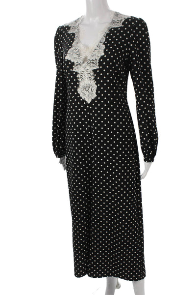 Zara Woman Women Maxi Dress Black V Neck Long Sleeve Polka Dot Size XS
