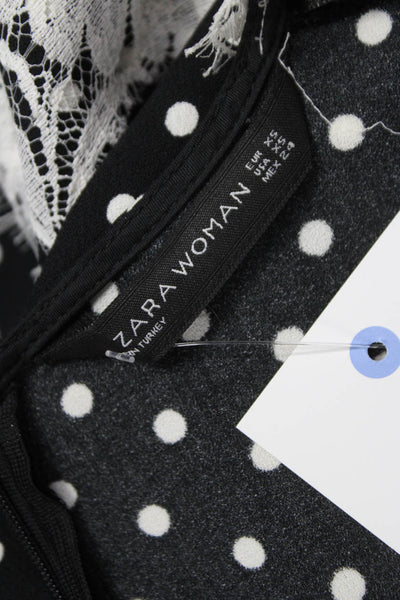 Zara Woman Women Maxi Dress Black V Neck Long Sleeve Polka Dot Size XS