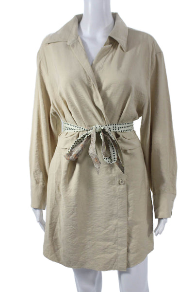 & Other Stories Women Shirt Dress Collared Button Beige Long Sleeve Size 6