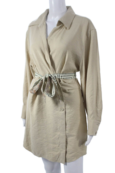 & Other Stories Women Shirt Dress Collared Button Beige Long Sleeve Size 6