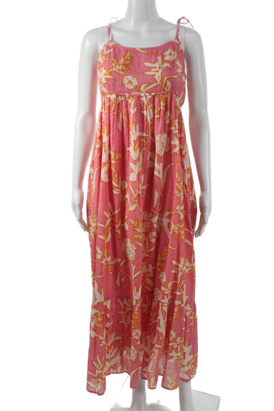 Olivia James Womens Pink Floral Cotton Maxi Sundress Sleeveless Tie Size XL