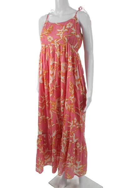 Olivia James Womens Pink Floral Cotton Maxi Sundress Sleeveless Tie Size XL