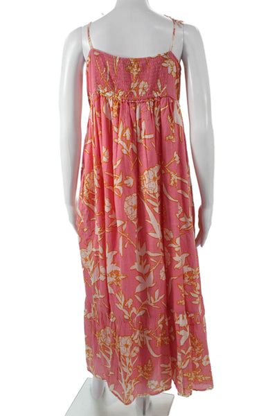 Olivia James Womens Pink Floral Cotton Maxi Sundress Sleeveless Tie Size XL
