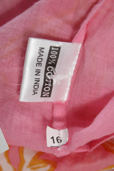 Olivia James Womens Pink Floral Cotton Maxi Sundress Sleeveless Tie Size XL