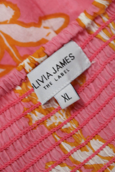 Olivia James Womens Pink Floral Cotton Maxi Sundress Sleeveless Tie Size XL