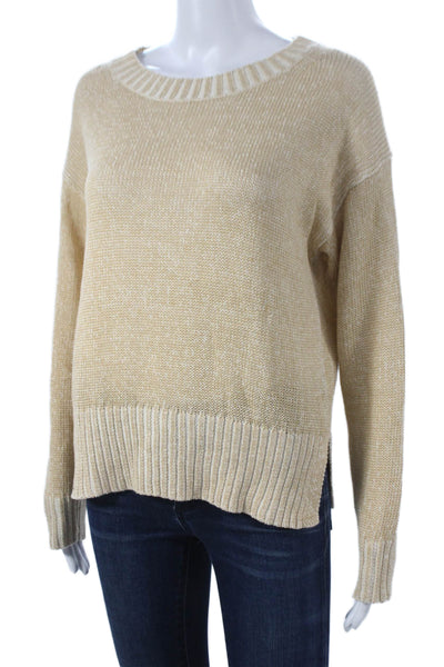 J Crew Unisex Beige Cotton Linen Crewneck Pullover Sweater Long Sleeve Size XS