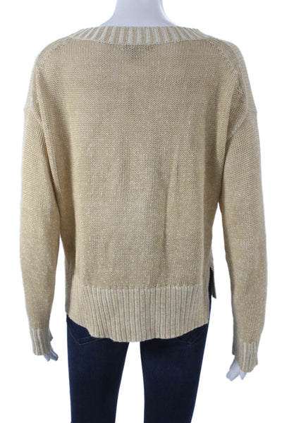 J Crew Unisex Beige Cotton Linen Crewneck Pullover Sweater Long Sleeve Size XS