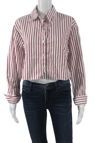 MNG Women Cropped Striped Collared Cotton Button-Up Long Sleeve 90s Size 4