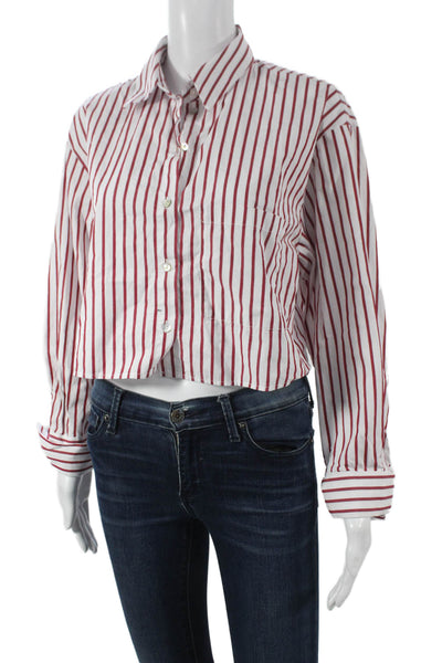 MNG Women Cropped Striped Collared Cotton Button-Up Long Sleeve 90s Size 4