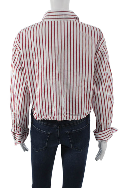 MNG Women Cropped Striped Collared Cotton Button-Up Long Sleeve 90s Size 4