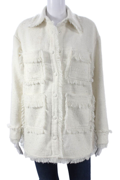 Apparis Womens Classic Collared Button Jacket White Long Sleeve Size 2XS