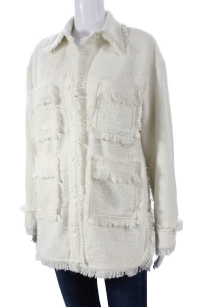 Apparis Womens Classic Collared Button Jacket White Long Sleeve Size 2XS