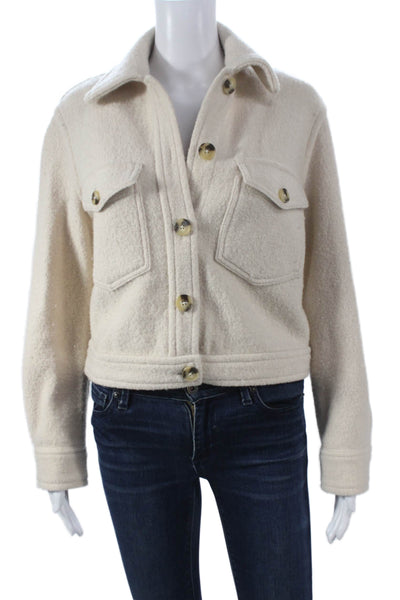 Wilfred Women Beige Merino Wool Bomber Jacket Collared Button Size 2XS