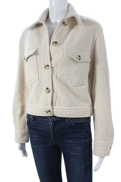 Wilfred Women Beige Merino Wool Bomber Jacket Collared Button Size 2XS