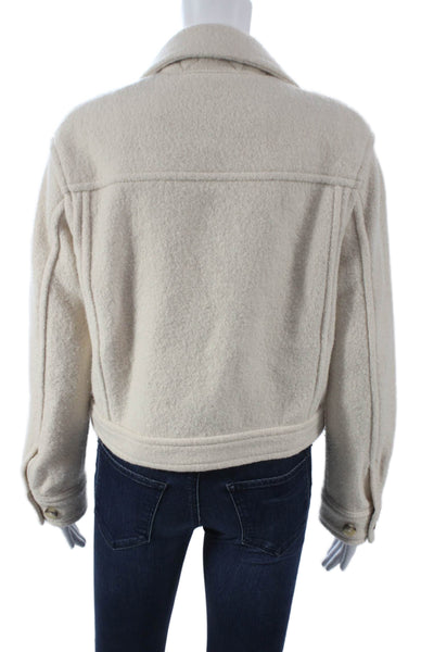 Wilfred Women Beige Merino Wool Bomber Jacket Collared Button Size 2XS