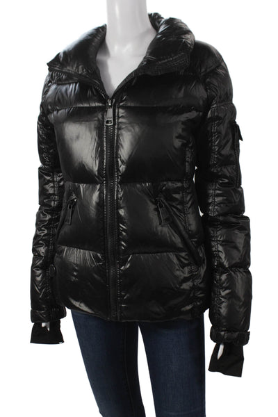 SAM Women Quilted Puffer Jacket Black High Neck Zip Size M