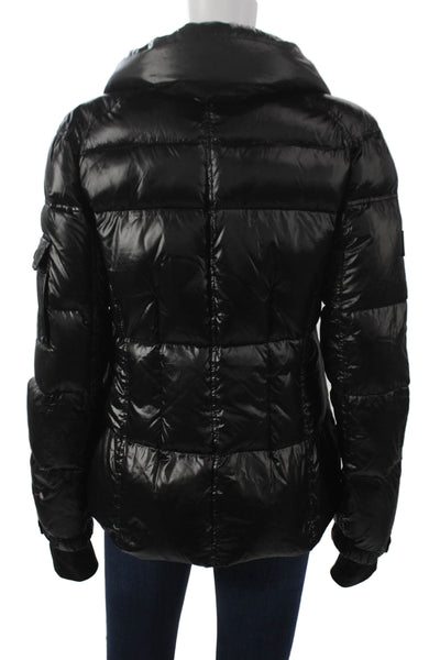 SAM Women Quilted Puffer Jacket Black High Neck Zip Size M
