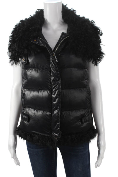 Linda Richards Womens Puffer Jacket Black Nylon Zip Sleeveless Size XS