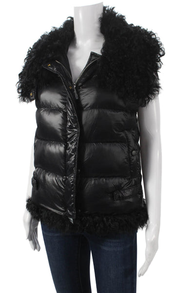 Linda Richards Womens Puffer Jacket Black Nylon Zip Sleeveless Size XS