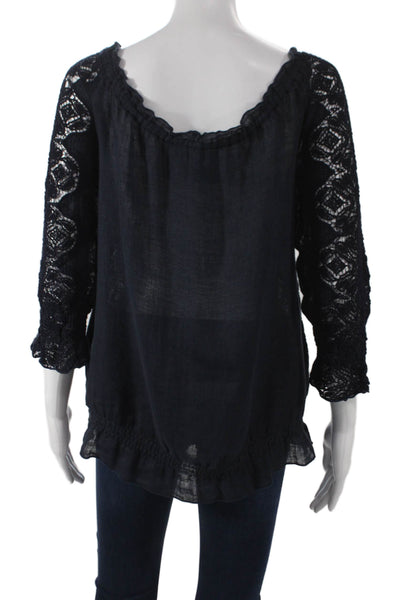 Temptation Positano Womens Tunic Linen Dark Blue Square Neck Size M